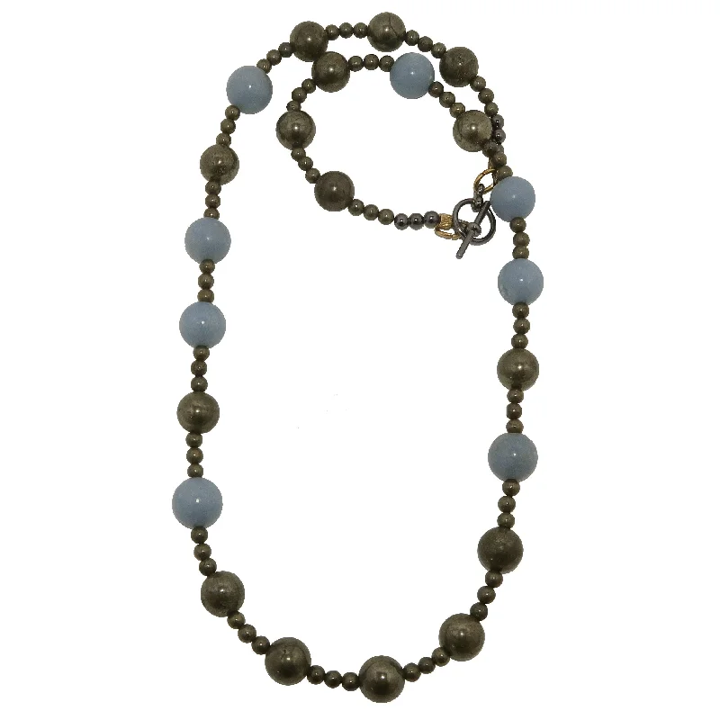 Best necklaces and pendants with crystal accents for a sparkling and elegant style-Angelite Necklace Pyrite Beads Heaven Meets Earth