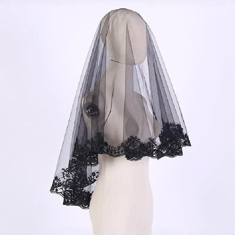 Best necklaces and pendants with seashell designs for a tropical, beachy vibe-Black rose lace veil  882304078