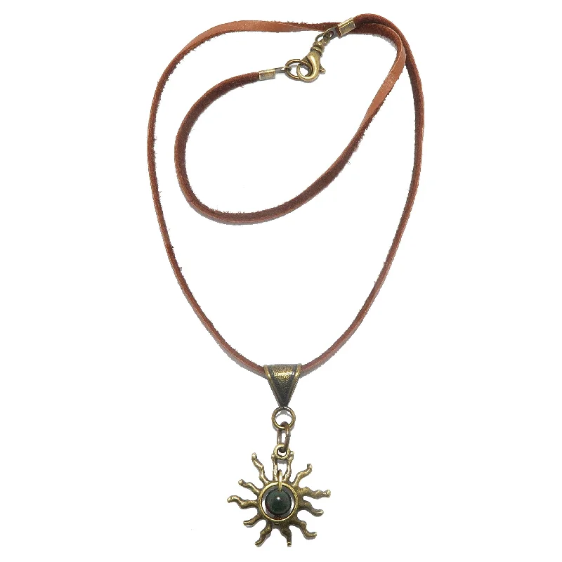 Best necklaces and pendants with butterfly wings for a delicate, graceful style-Bloodstone Necklace Copper Sun Leather Cord