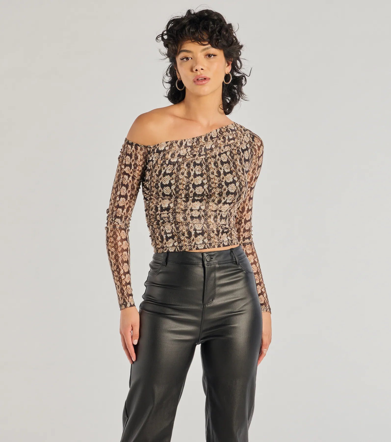 Necklaces and pendants with custom engravings for a personal, meaningful gift-Bold Edge Snake Print Mesh Long Sleeve Top