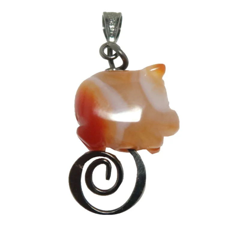 Best necklaces and pendants with intertwined designs for a symbol of unity-Carnelian Pendant Proud Prosperous Pig Gunmetal