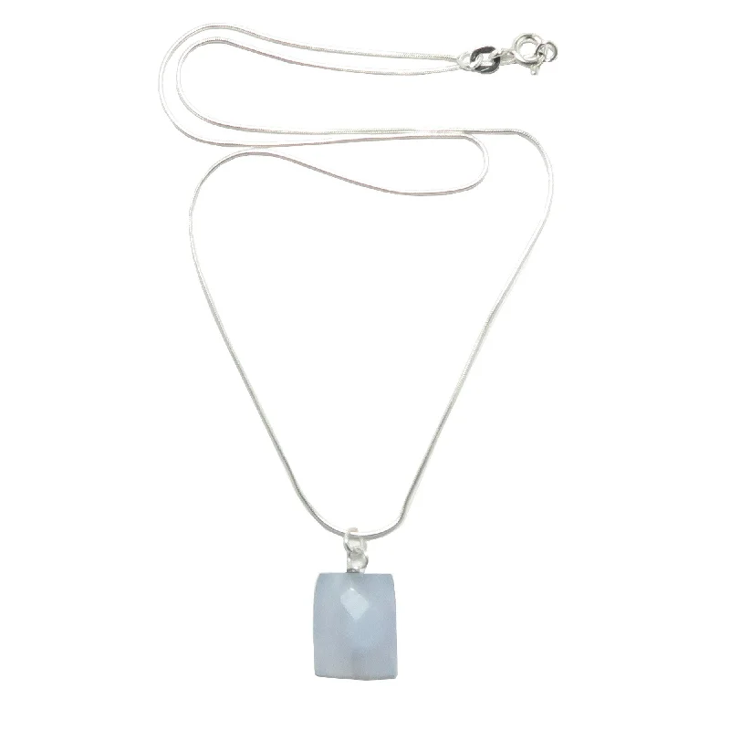 Necklaces and pendants with zodiac constellation designs for an astrological touch-Chalcedony Necklace Rectangle Gem Sterling Silver