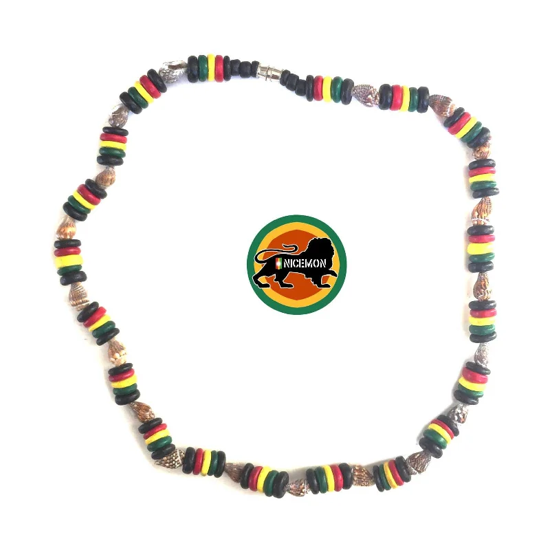 Necklaces and pendants with zodiac constellation designs for an astrological touch-Rasta Coconut Necklace Choker Coco Beads Tiger Nasa Reggae 18" or 46 cm 8 ml