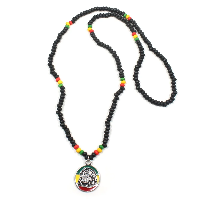 Beautiful necklaces and pendants with natural stones for an earthy, organic vibe-Necklace Roots Necklace Africa Selassie Rasta One Love Reggae Jamaica 22"