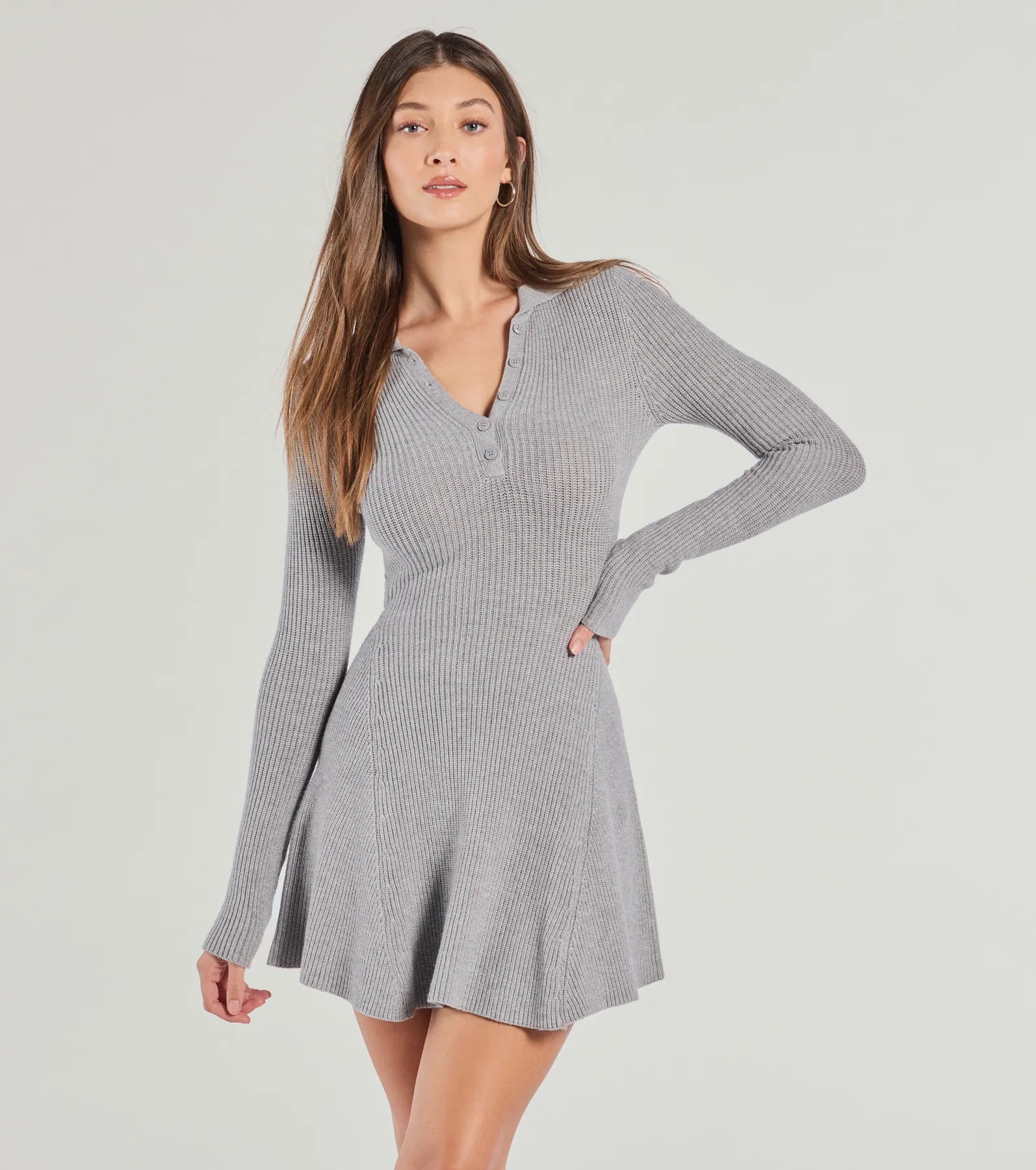 Best necklaces and pendants with statement designs for a fashionable accessory-Cozy Prep Collared Long Sleeve Knit Skater Dress