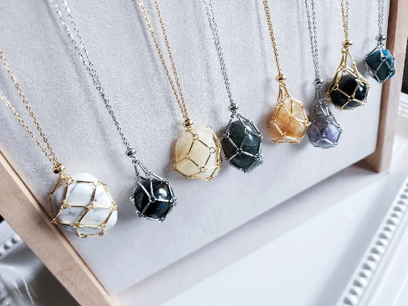 Unique necklaces and pendants with artistic shapes for a creative, one-of-a-kind design-Crystal Cage Necklace || Adjustable