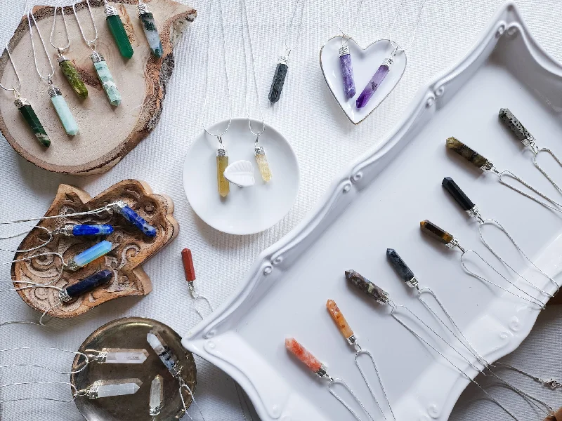 Beautiful necklaces and pendants with moonstone for an ethereal, mystical appearance-Crystal Pencil Point Necklace || Solid Stamped Cap