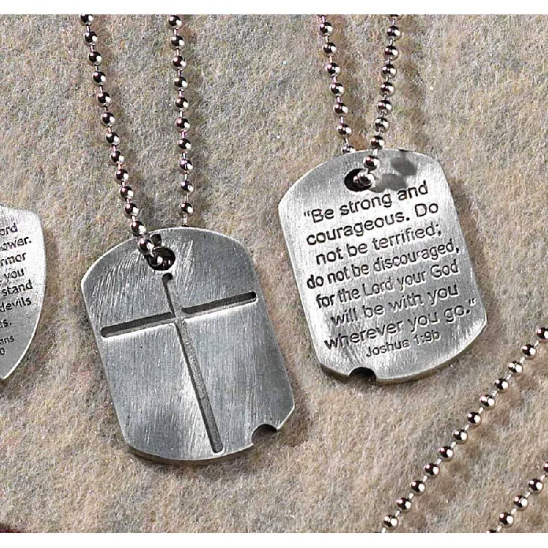 Best necklaces and pendants with statement designs for a fashionable accessory-Dogtag Cross Necklace Josh 1:9B