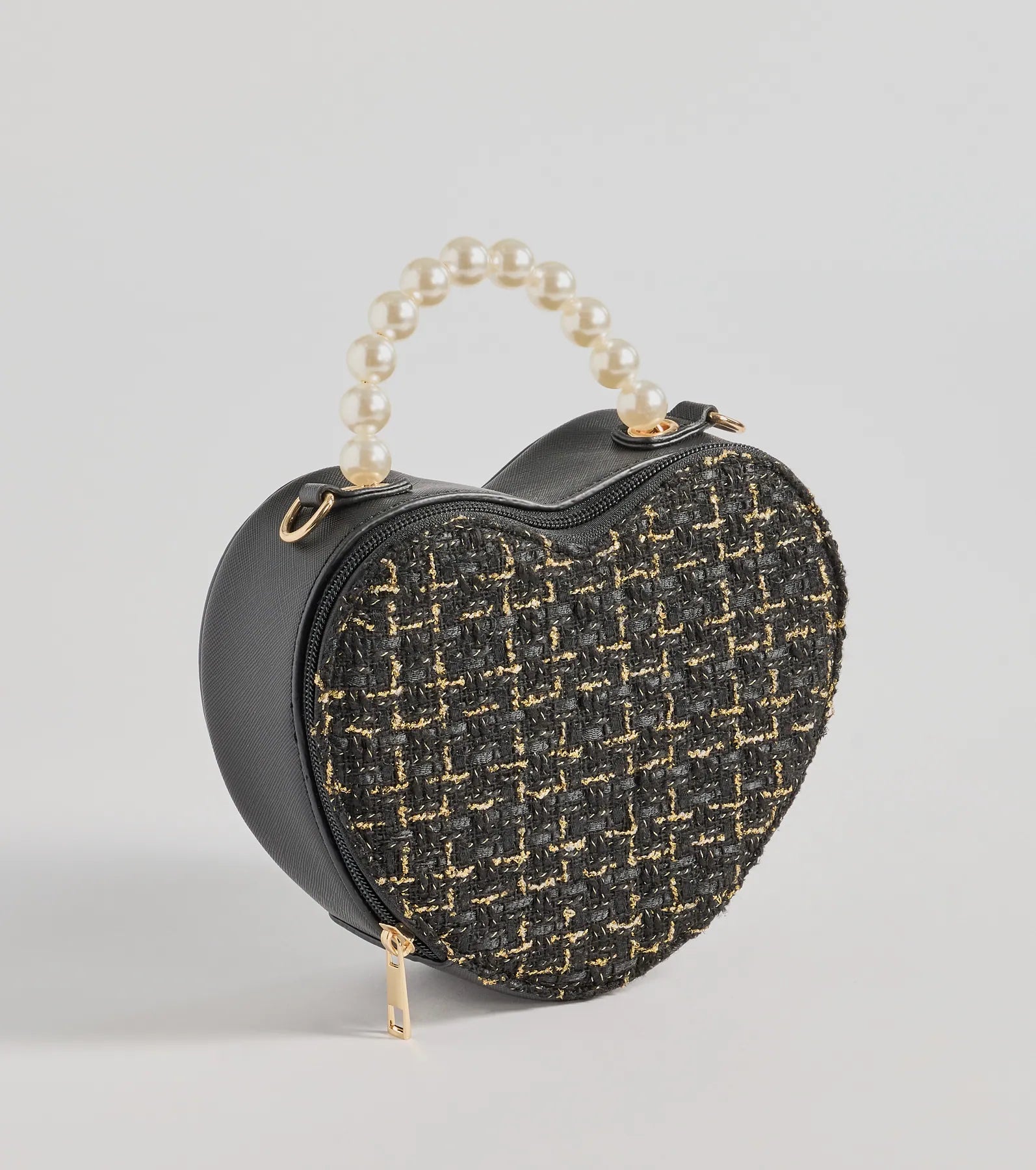 Best necklaces and pendants with statement designs for a fashionable accessory-Fab Icon Houndstooth Tweed Heart Bag