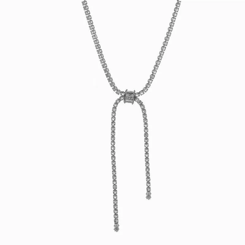 Best necklaces and pendants with personalized coordinates for a special keepsake-Flash diamond silver bow necklace  814239703094