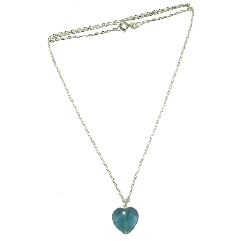 Necklaces and pendants with matching rings for a coordinated set of jewelry-Fluorite Necklace Blue Heart Beauty Sterling Silver