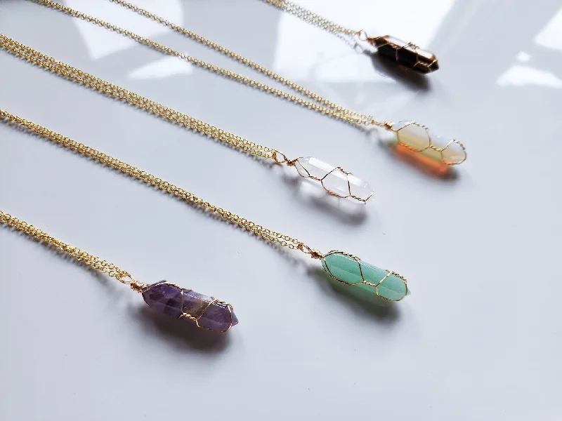 Layered necklaces and pendants for a trendy and fashionable stacked look-Gold Crystal Twist Wrapped Point Necklace || Dainty