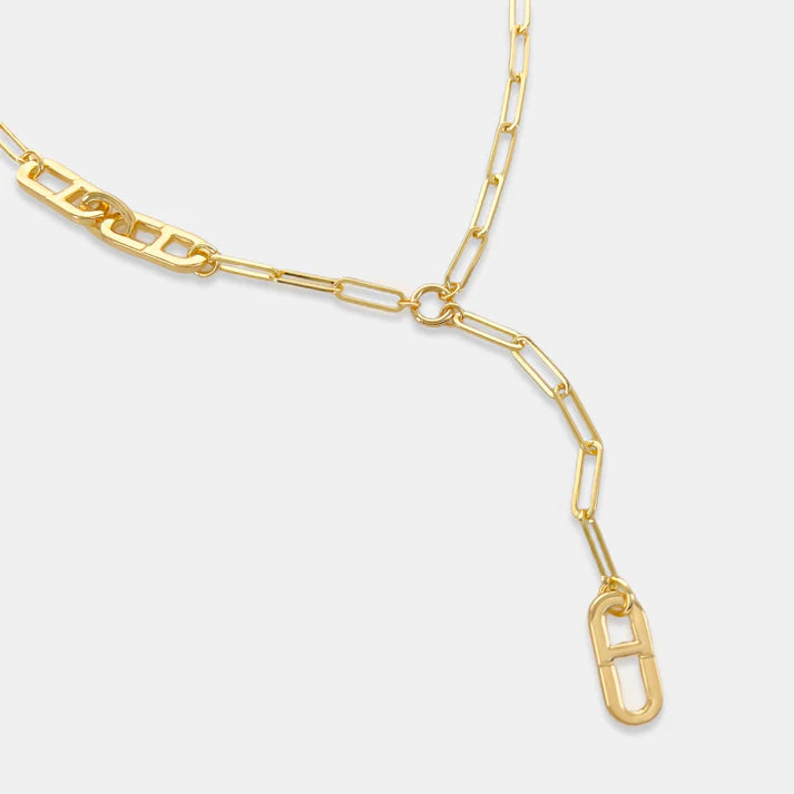 Necklaces and pendants with lock and key designs for a symbolic gesture-Gold Lariat Chain Necklace