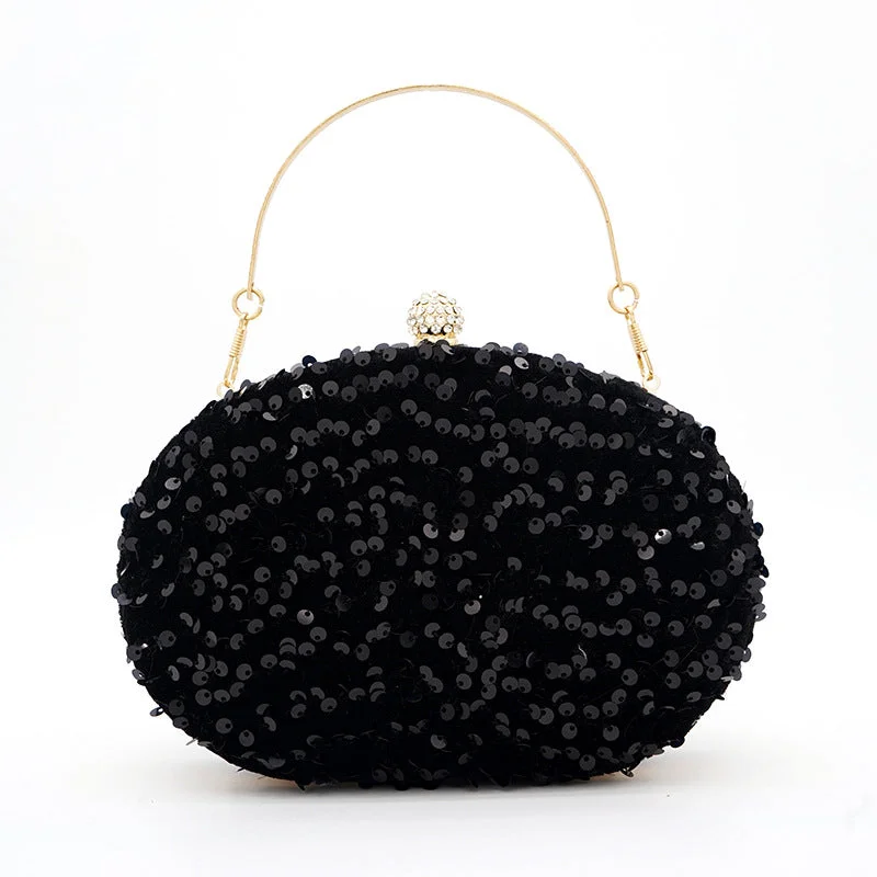 Women's bags with subtle branding and premium material for refined, understated elegance-Goose egg oval crossbody Carry colorful black sequin dinner bag 675056328141