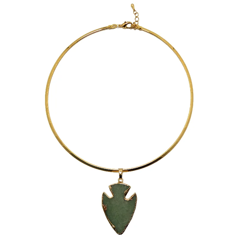 Best necklaces and pendants with oval pendants for a classic, elegant shape-Green Aventurine Necklace Arrowhead Rich Gold Choker