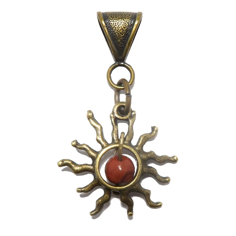 Elegant necklaces and pendants with infinity symbols for timeless designs-Red Jasper Pendant Sun Confidence Flaming Gem Brass