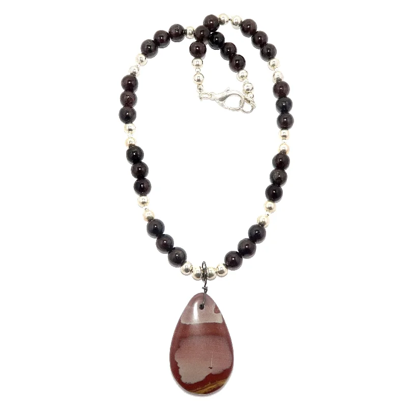 Best necklaces and pendants with intricate beadwork for a bohemian-inspired look-Mookaite Jasper Necklace Luscious Garnet Gunmetal