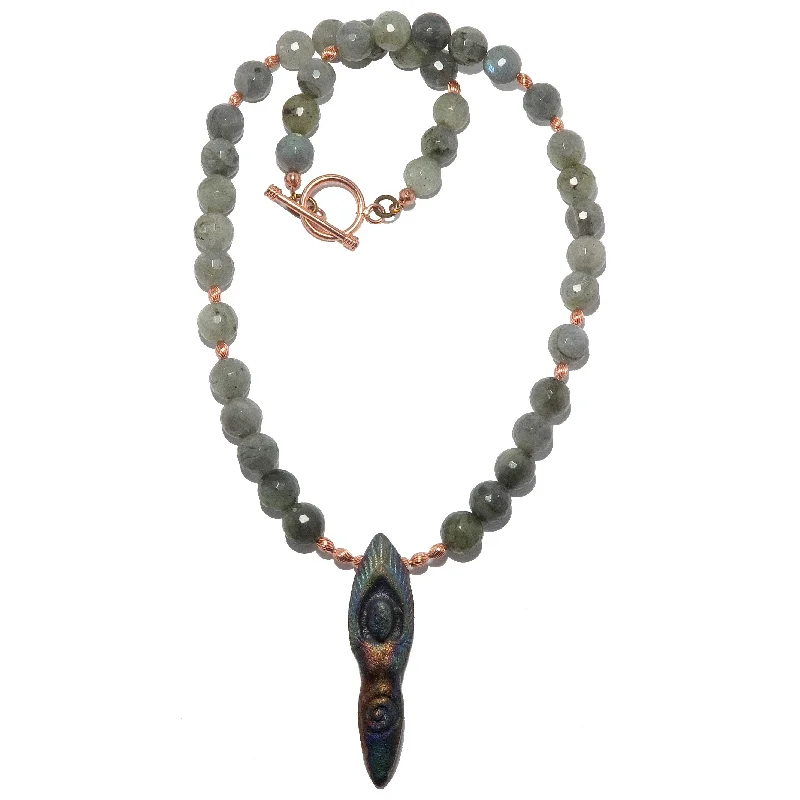 Best necklaces and pendants with opal gemstones for an iridescent glow-Labradorite Necklace Goddess of Celebration Raku