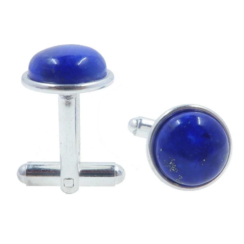 Best necklaces and pendants for weddings with matching designs for bride and groom-Lapis Cufflinks Blue Lazuli Mystical Gems Silver