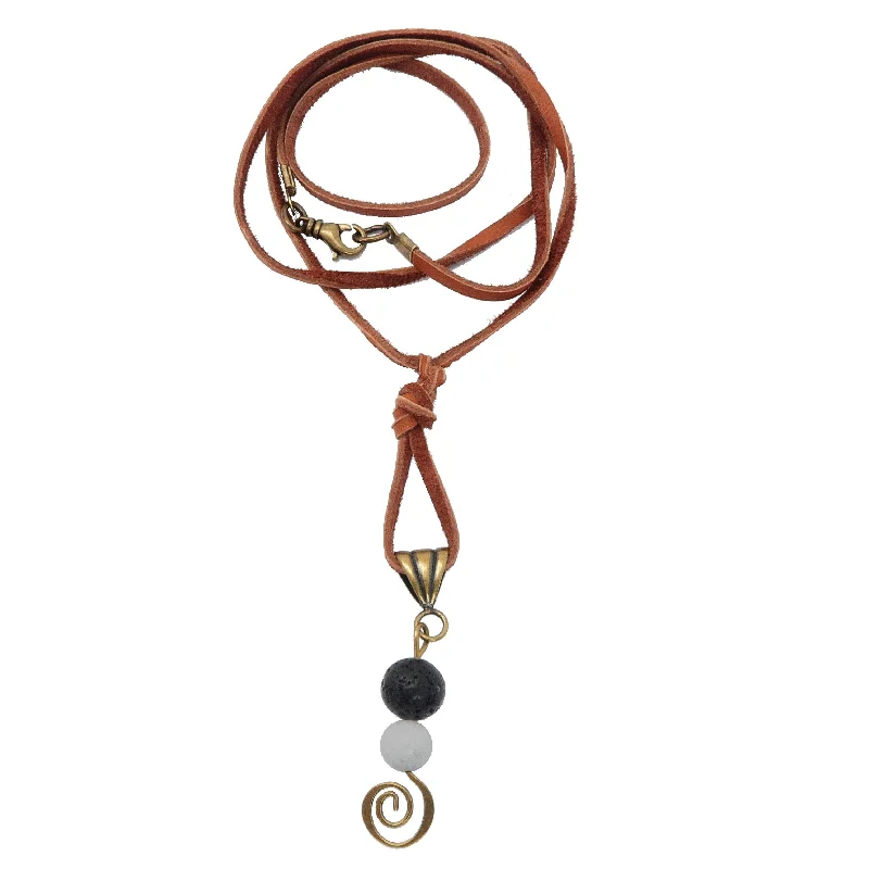 Necklaces and pendants with pearls for a classic and sophisticated touch-Lava Howlite Necklace Yin Yang Spiral on Leather