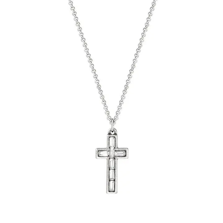 Beautiful necklaces and pendants with moon and star charms for a dreamy effect-Luca and Danni Baguette Cross Necklace in Crystal