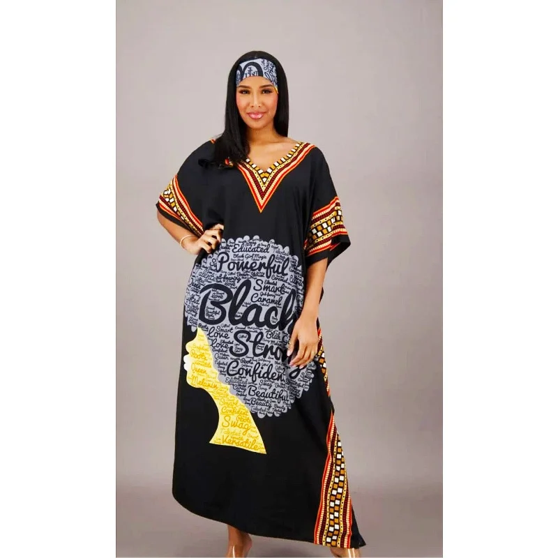 Best necklaces and pendants with turquoise stones for a vibrant boho-chic look-Kaftan Dashiki Border Africa Afro Print Women 100% Polyester Maxi One Size Fit