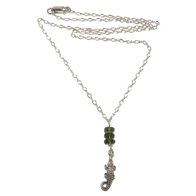 Best necklaces and pendants with silver chains for a sleek, timeless look-Moldavite Necklace Green Alligator Sterling Silver