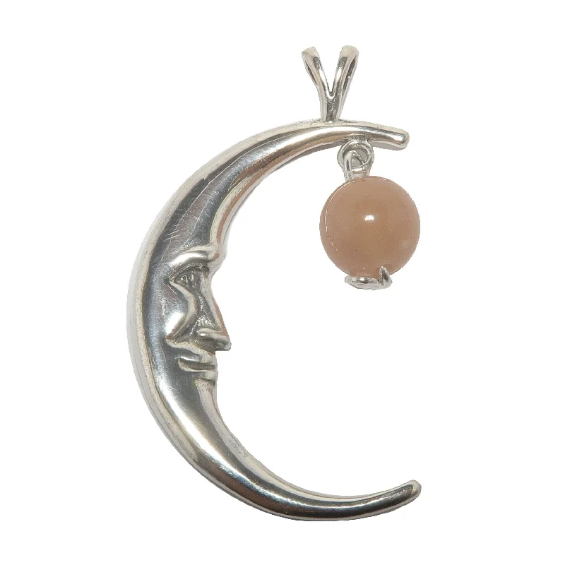 Stunning necklaces and pendants with aquamarine stones for a serene effect-Peach Moonstone Pendant Crescent Moon Sterling Silver