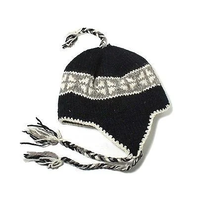 Necklaces and pendants with engraved messages for a deeply personal, sentimental gift-Nepal Hat Beanie Ski Chullo  Cap Earflaps 100% Wool Winter One Size Fit UNISEX