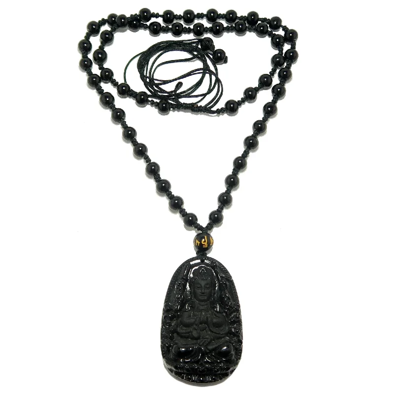 Best necklaces and pendants for everyday wear with minimalist designs-Black Obsidian Necklace Kwan Yin Goddess Protection