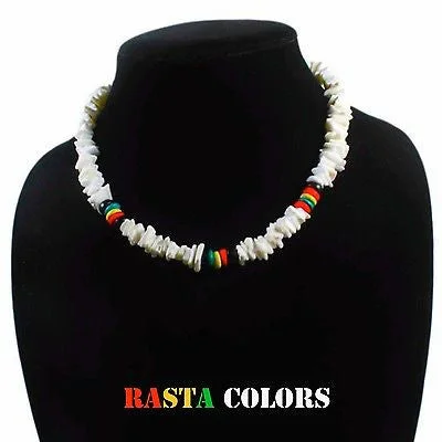 Necklaces and pendants with leaf-shaped designs for an earthy, organic feel-Puka Shell Necklace Rasta Colors Choker w/Screw Clasp Hawaii Jamaica 18"/46 cm