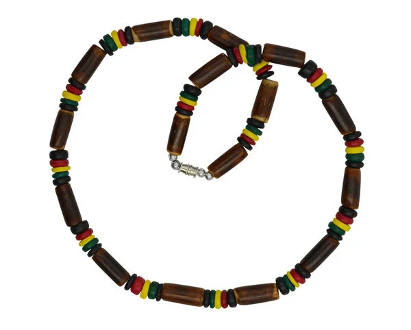 Best necklaces and pendants with black diamonds for an edgy, bold statement-Rasta Coco & Brown Bamboo Necklace Jamaica Hawaii Bahamas Reggae Irie 8mm 20"