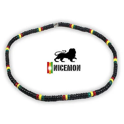 Unique necklaces and pendants with custom birthstone arrangements for personalization-Rasta Coconut Beads Necklace Choker Coco Beads Marley Reggae 18" or 46 cm 3-4ml