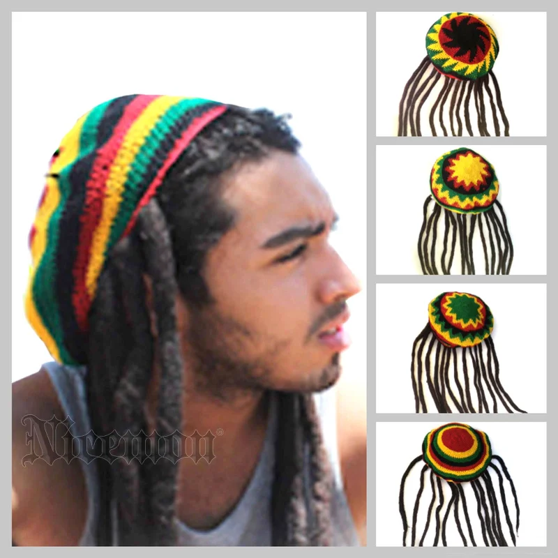 Best necklaces and pendants for weddings with matching designs for bride and groom-Rasta Dreadlocks Dread Wig Hat Tam Rastafari Costume Jamaica Reggae Marley 1LOV