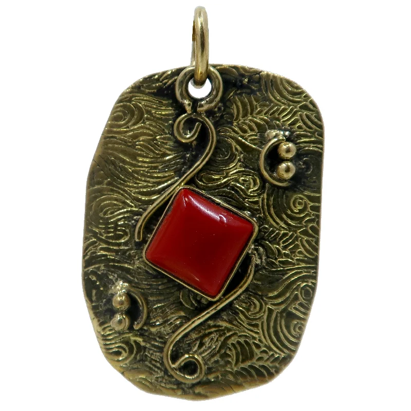 Necklaces and pendants with custom designs for a completely unique jewelry piece-Red Coral Pendant Sea of Spirituality Tibet Stone Gold