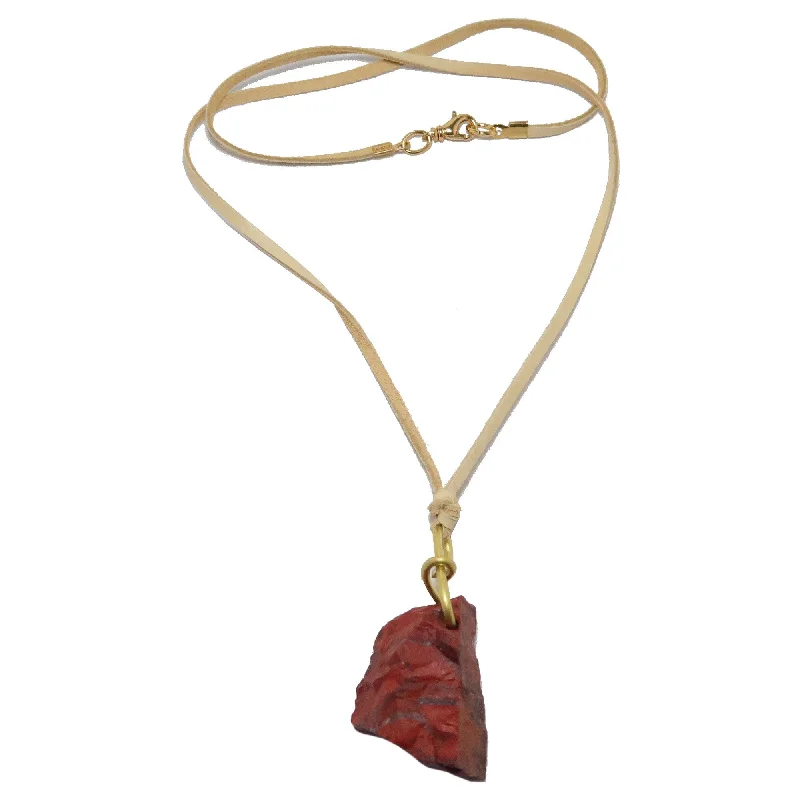 Stunning necklaces and pendants with turquoise and gold for a vibrant, earthy look-Red Jasper Necklace Caveman Fire Stone on Leather