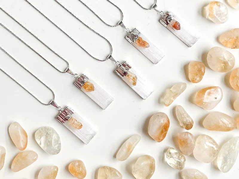 Stunning necklaces and pendants with ruby gemstones for a luxurious red hue-Selenite & Citrine Silver Dipped Pendant Necklace