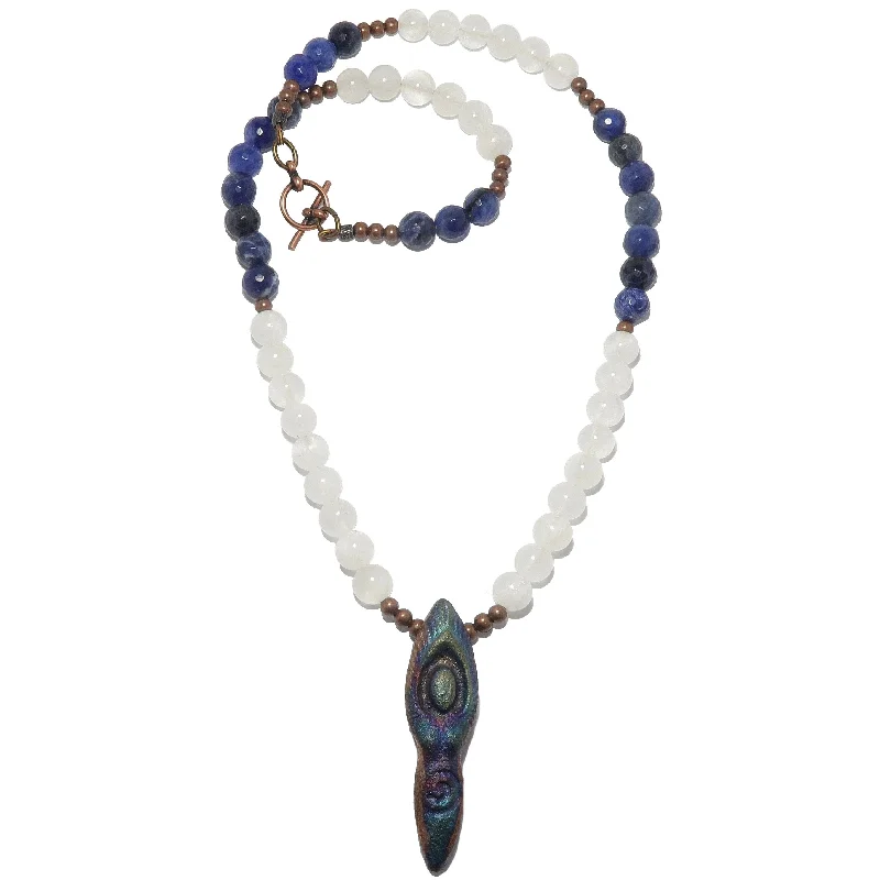 Necklaces and pendants with abstract shapes for a modern, creative appearance-Selenite Necklace Goddess Moon Blue Ocean Sodalite