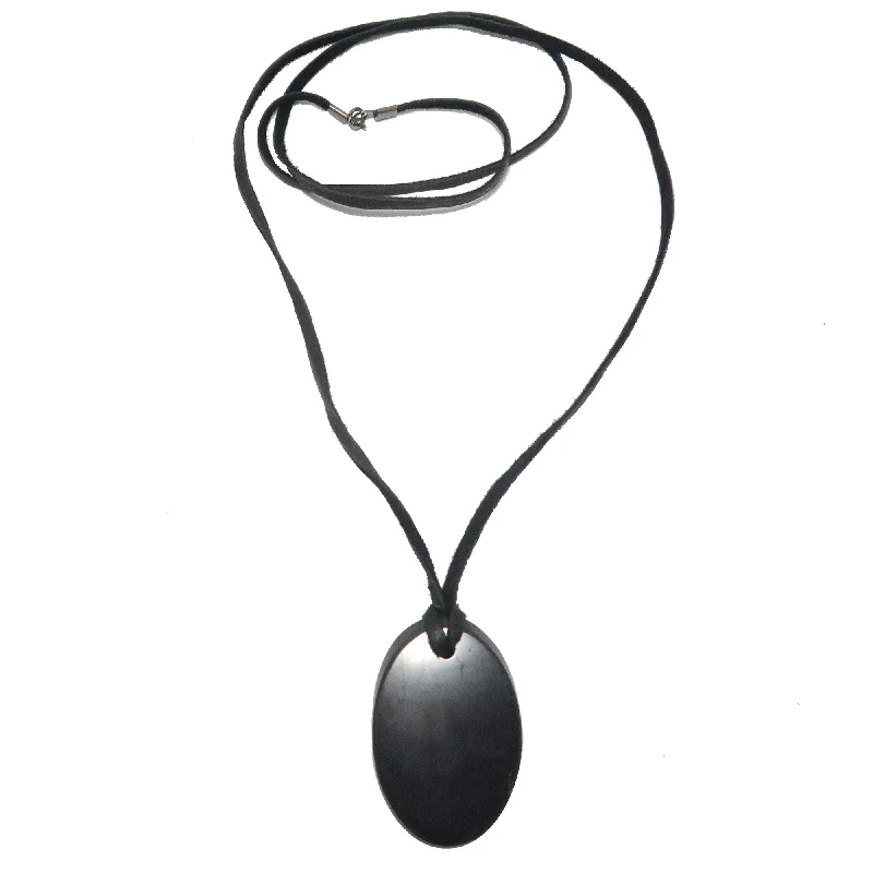 Necklaces and pendants with geometric pendants for a clean, contemporary design-Shungite Necklace EMF Protection Oval on Leather