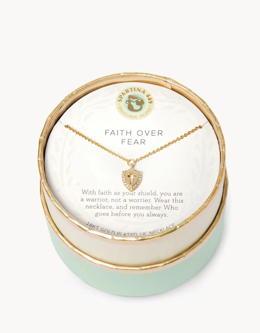 Best necklaces and pendants with opal and gold for a vibrant, luxurious contrast-Sea La Vie Necklace 18" Faith Over Fear/Cross Shield