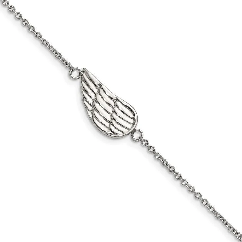 Unique necklaces and pendants with gemstones for a colorful and vibrant statement-Stainless Steel Polished and Brushed with 1.25in ext. Angel Wing Bracelet