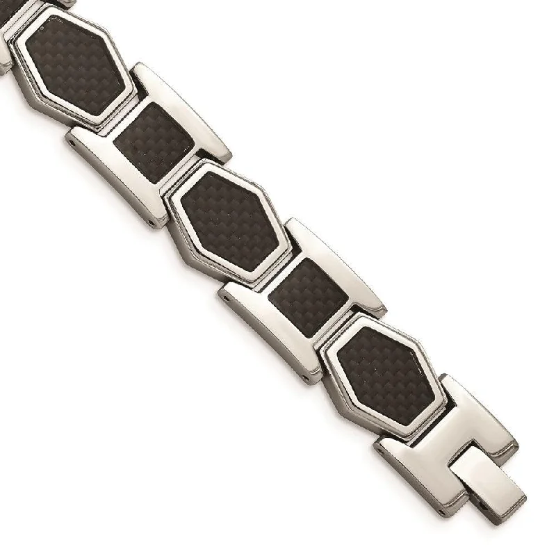 Trendy necklaces and pendants with statement pieces for a bold fashion statement-Stainless Steel Polished with Black Carbon Fiber Inlay 8.75 in Link Bracele