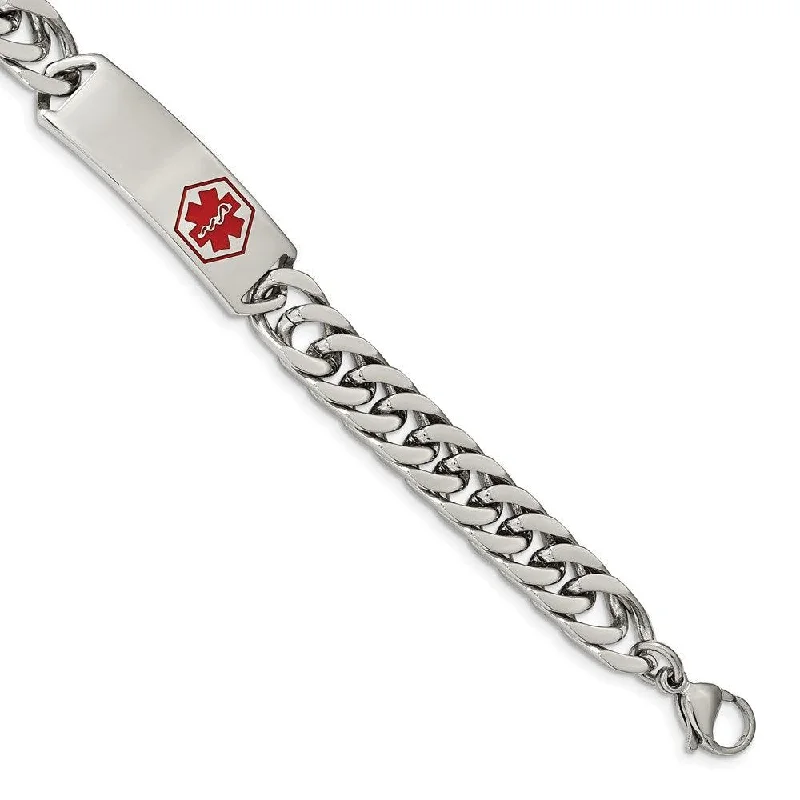 Simple necklaces and pendants with bar pendants for a sleek modern design-Stainless Steel Polished with Red Enamel 8.5in Medical ID Bracelet