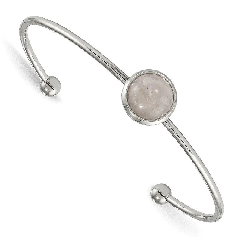 Best necklaces and pendants with oval pendants for a classic, elegant shape-Stainless Steel Polished with Rose Quartz Cuff Bangle