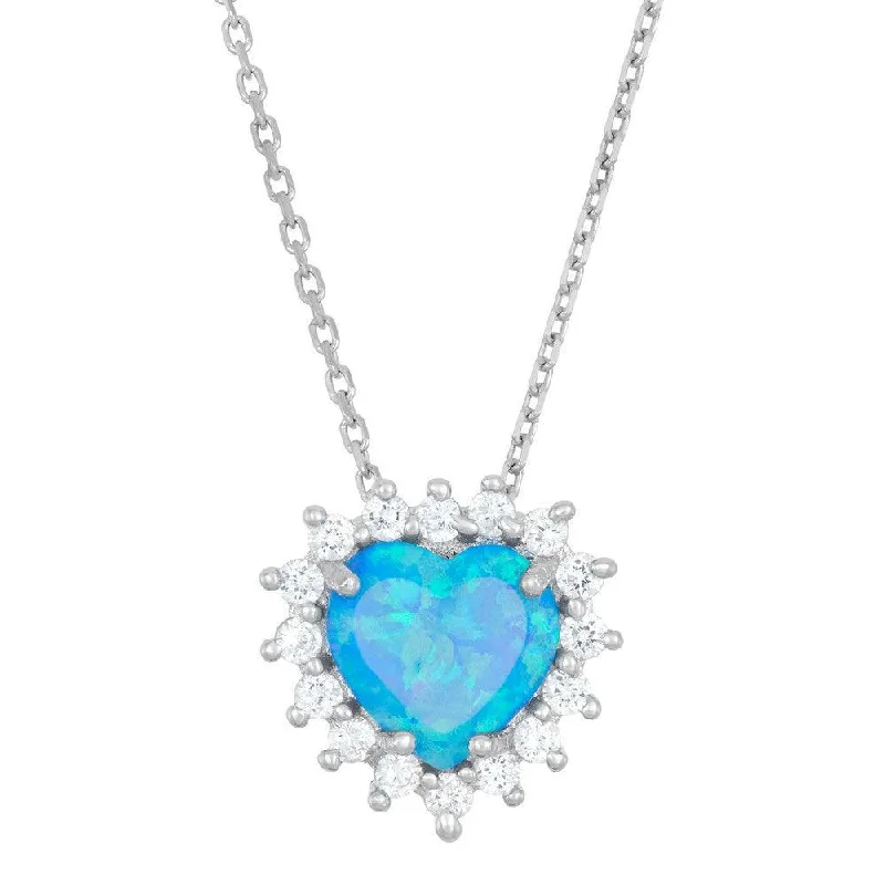 Necklaces and pendants with lock and key designs for a symbolic gesture-Sterling Silver Blue Inlay Opal Heart CZ Pendant