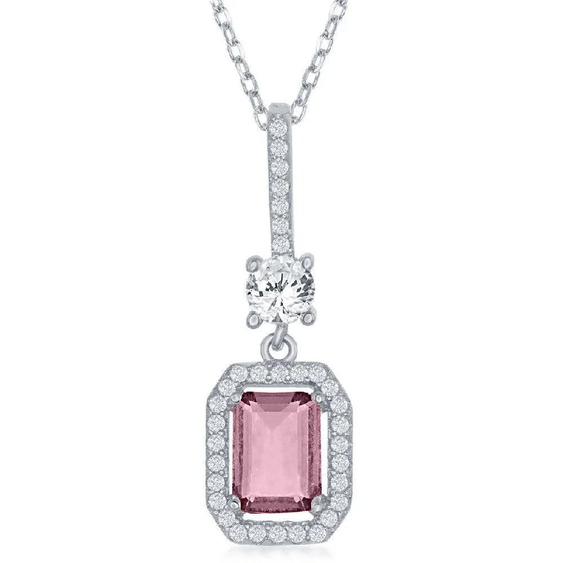 Best necklaces and pendants with adjustable chains for a customizable fit-Sterling Silver Emerald Cut Tourmaline CZ Pendant