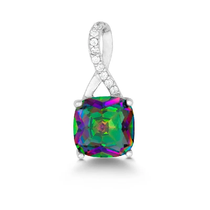 Stunning necklaces and pendants with jade gemstones for a calming green hue-Sterling Silver Figure 8 Square Rainbow CZ Pendant