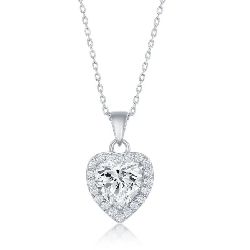 Best necklaces and pendants with opal and gold for a vibrant, luxurious contrast-Sterling Silver Heart CZ Pendant