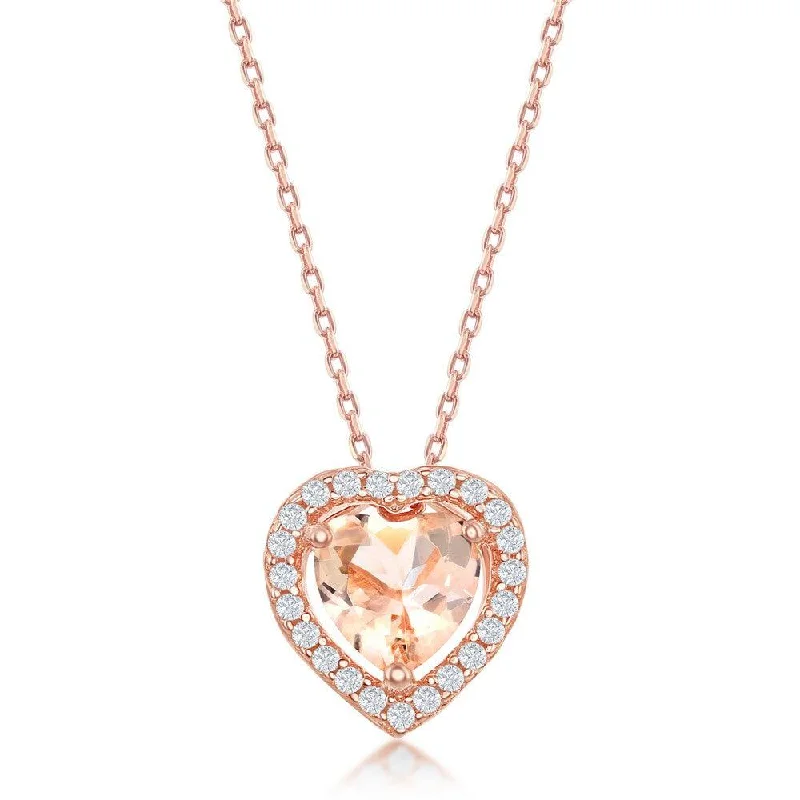 Necklaces and pendants with personalized charms for a custom piece of jewelry-Sterling Silver Heart Morganite CZ Border Pendant