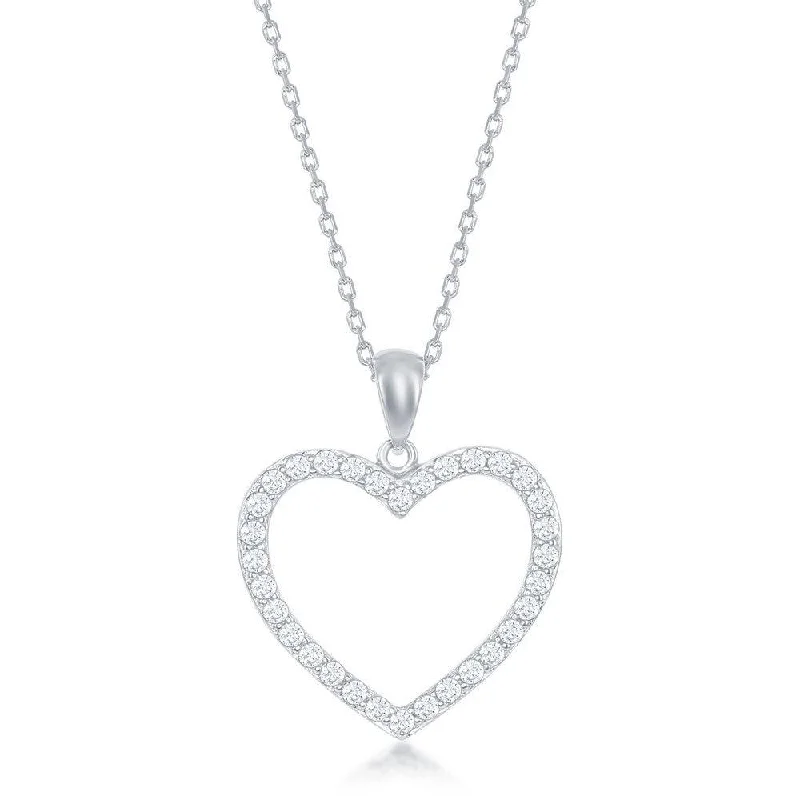 Stunning necklaces and pendants with ruby gemstones for a luxurious red hue-Sterling Silver Open Heart CZ Pendant